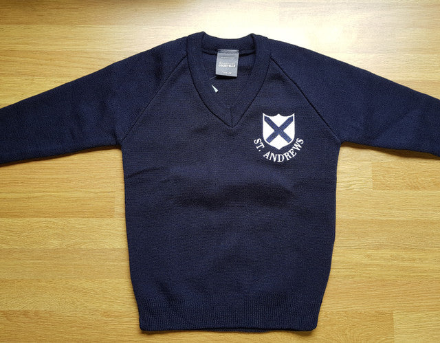 St. Andrew's Embroidered Navy V-Neck Sweater