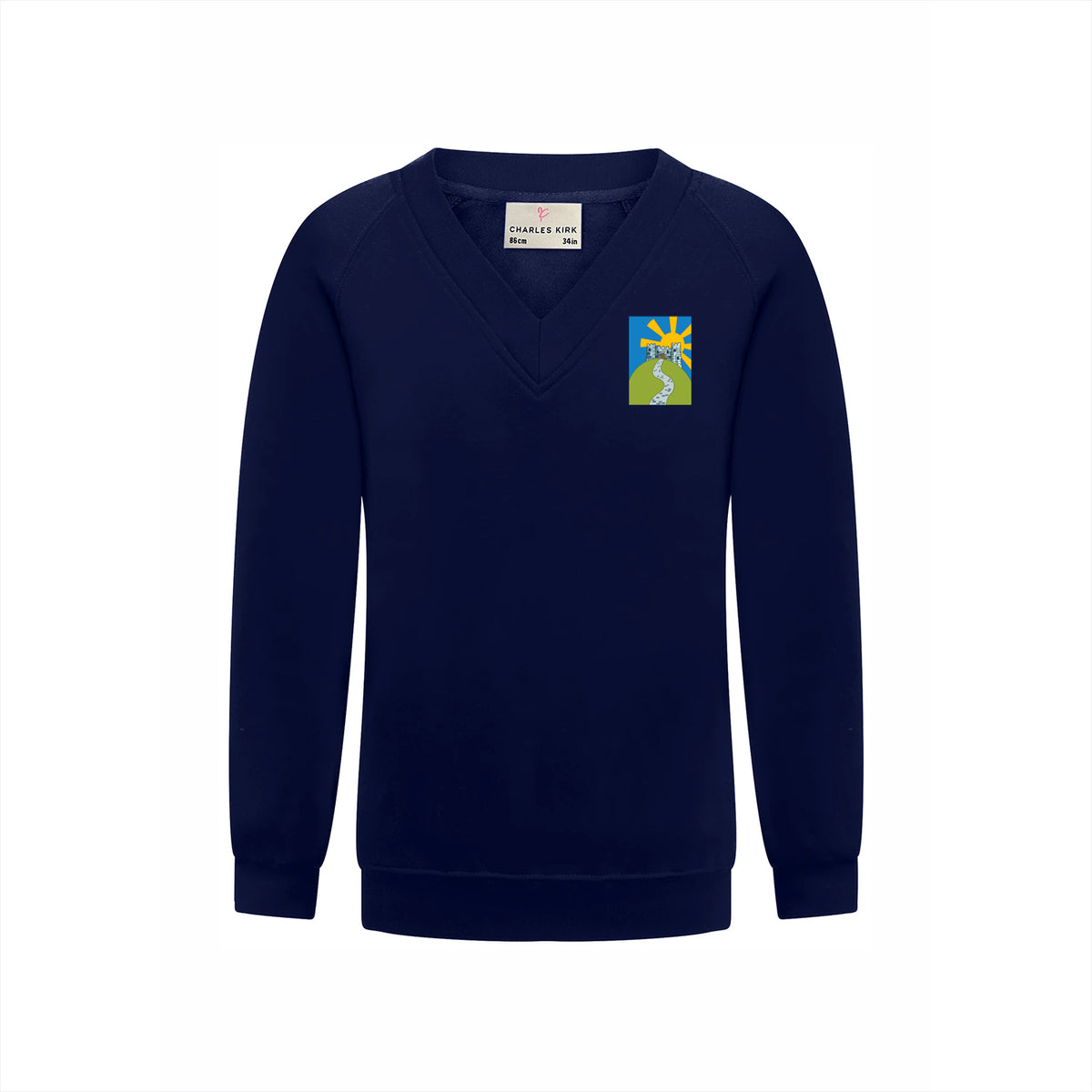 Longcause School Navy V-Neck Embroidered Sweatshirt