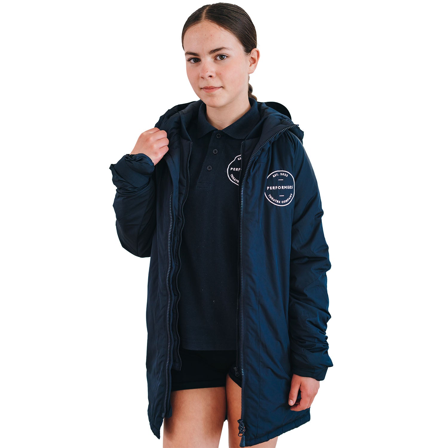 Performers 3/4 Embroidered Navy Padded Coat