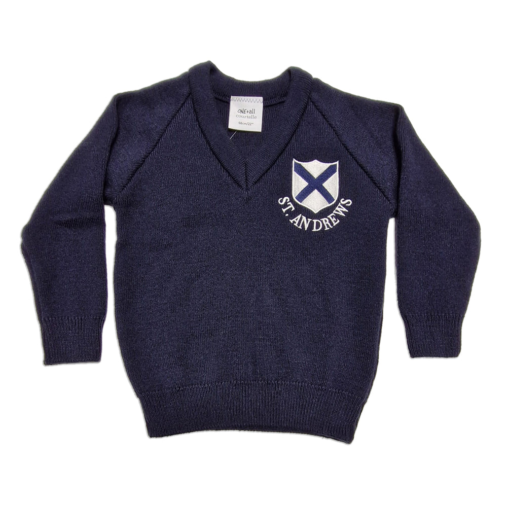 St. Andrew's Embroidered Navy V-Neck Sweater