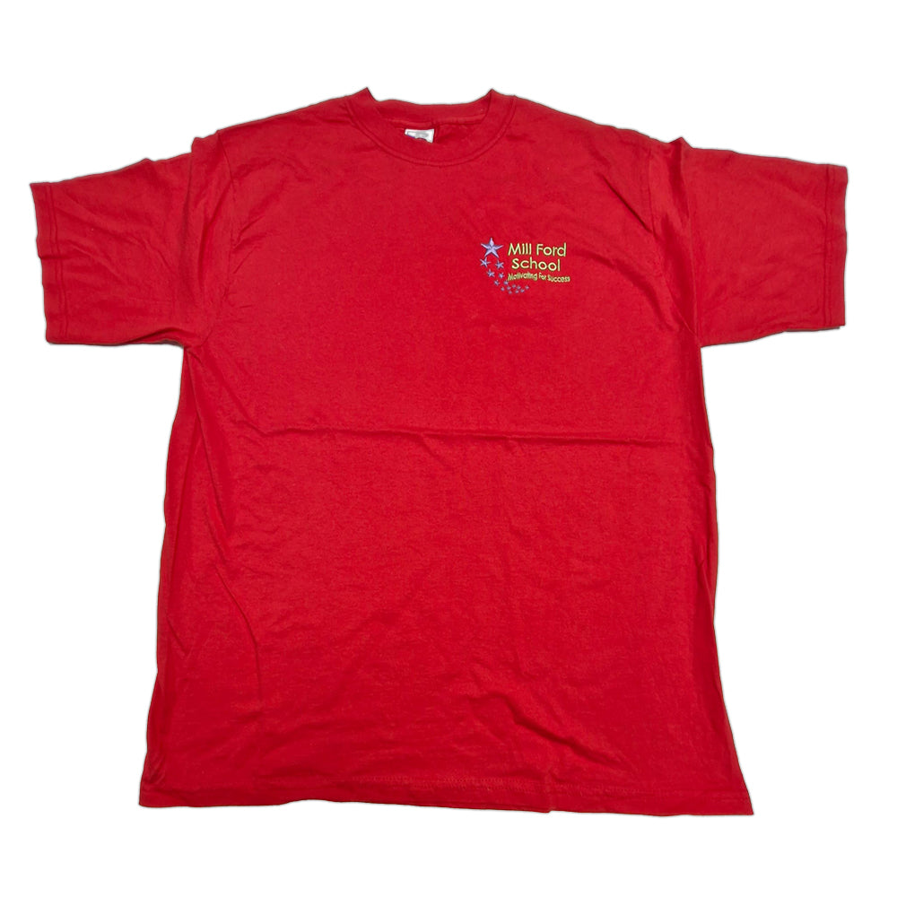 Mill Ford Embroidered Red T-Shirt (Wednesday)