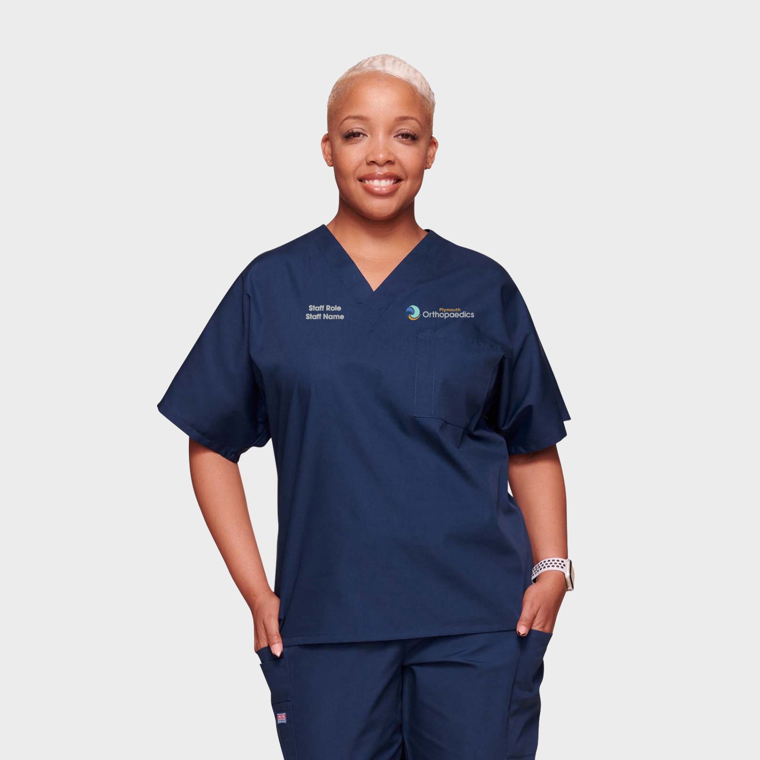 Plymouth Orthopaedics Navy Cherokee V-Neck Scrub Top (Unisex)