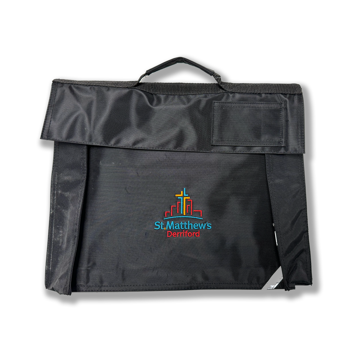 St Matthews Embroidered Black Book Bag
