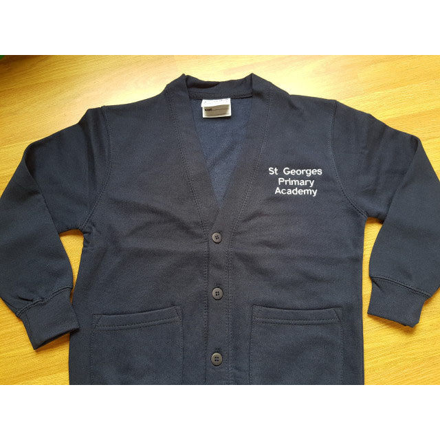 St. George's V-Neck Embroidered Navy Cardigan