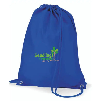 Seedlings Blue Embroidered Drawstring Bag