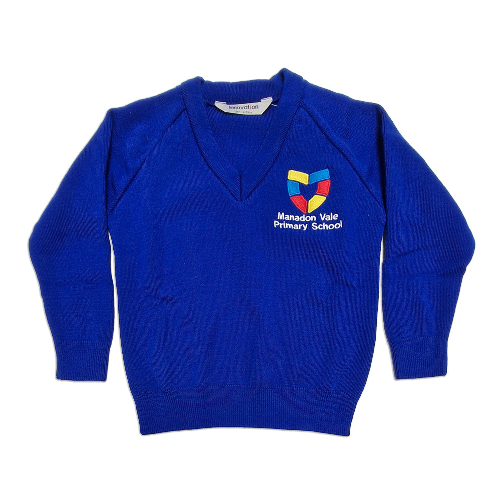 Manadon Vale Royal Blue Embroidered V-Neck Sweater