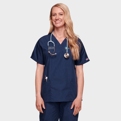 Plymouth Orthopaedics Navy Cherokee V-Neck Scrub Top (Womens)