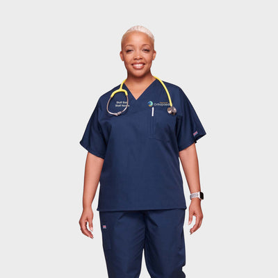 Plymouth Orthopaedics Navy Cherokee V-Neck Scrub Top (Unisex)