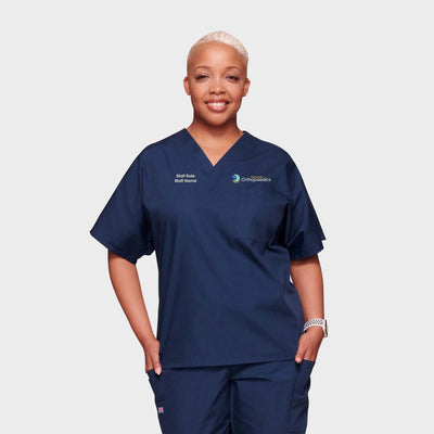 Plymouth Orthopaedics Navy Cherokee V-Neck Scrub Top (Unisex)