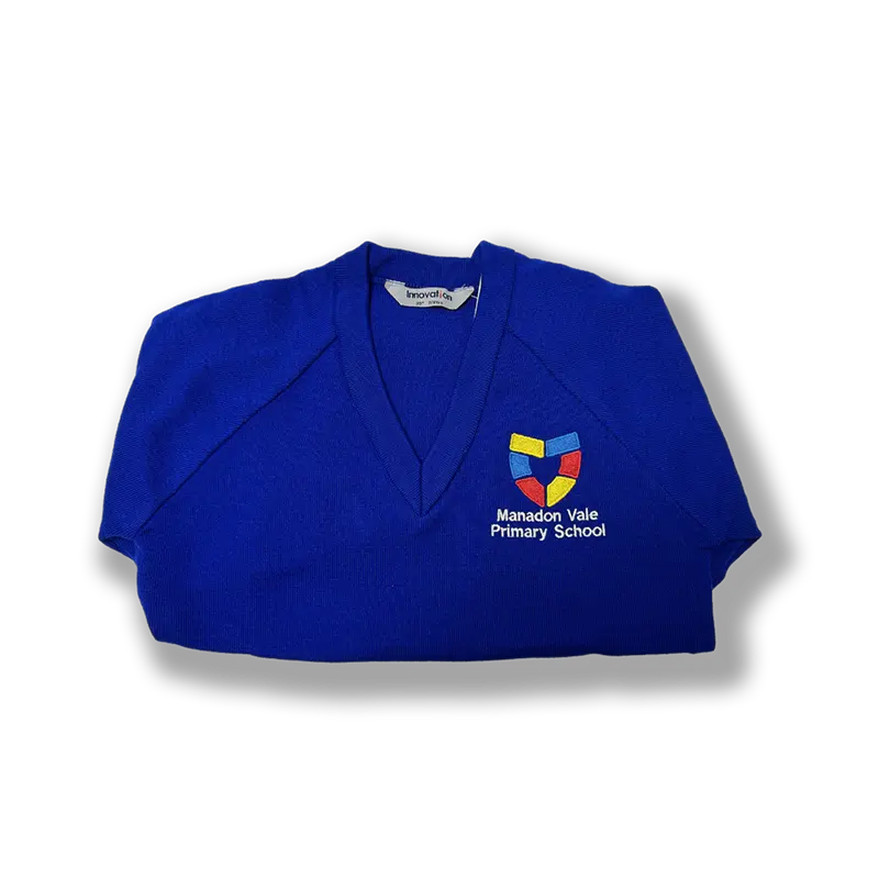 Manadon Vale Royal Blue Embroidered V-Neck Sweater